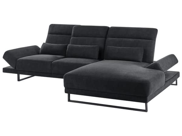 Hjørnesofa med Open End Sort Stof Polyester 4 Personers Sofa med Chaiselong L Formet Sofa Dyb Blød Stofsofa Design Venstrevendt