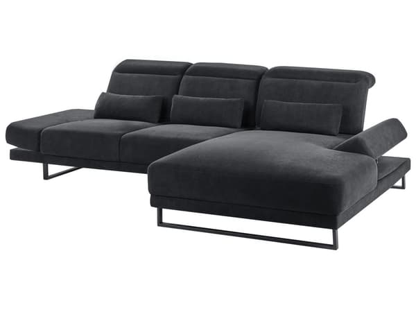 Hjørnesofa med Open End Sort Stof Polyester 4 Personers Sofa med Chaiselong L Formet Sofa Dyb Blød Stofsofa Design Venstrevendt