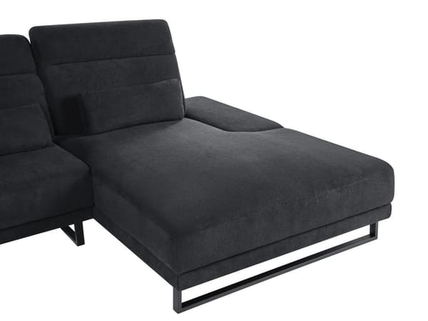 Hjørnesofa med Open End Sort Stof Polyester 4 Personers Sofa med Chaiselong L Formet Sofa Dyb Blød Stofsofa Design Venstrevendt