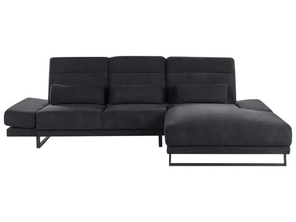 Hjørnesofa med Open End Sort Stof Polyester 4 Personers Sofa med Chaiselong L Formet Sofa Dyb Blød Stofsofa Design Venstrevendt