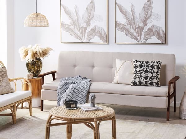 Sovesofa Beige Polyester 3 Personers Moderne Blød Sofa Sofaseng Tre Personers Designsofa Praktisk Splitback Stofsofa God Liggekomfort