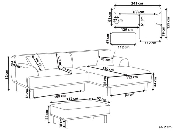 Hjørnesofa med Chaiselong Beige Polyester 3 Personers Sofa L Formet Dyb Sofahjørne Siddemøbel Blød Stofsofa med Fodskammel Venstrevendt