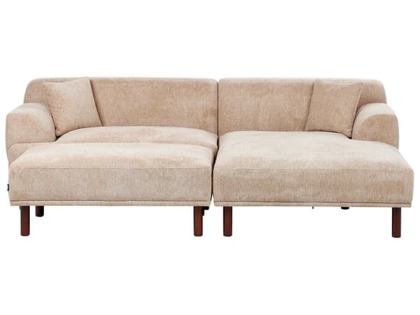 Hjørnesofa med Chaiselong Beige Polyester 3 Personers Sofa L Formet Dyb Sofahjørne Siddemøbel Blød Stofsofa med Fodskammel Venstrevendt