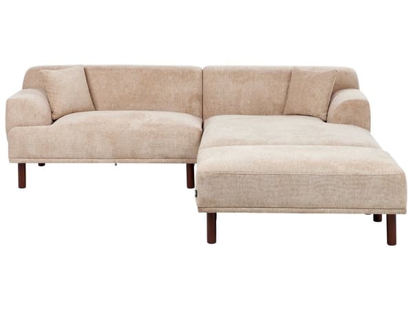 Hjørnesofa med Chaiselong Beige Polyester 3 Personers Sofa L Formet Dyb Sofahjørne Siddemøbel Blød Stofsofa med Fodskammel Venstrevendt