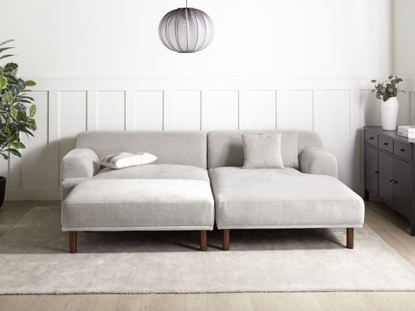 Hjørnesofa med Chaiselong Lysegrå Polyester 3 Personers Sofa L Formet Dyb Sofahjørne Siddemøbel Blød Stofsofa med Fodskammel Venstrevendt