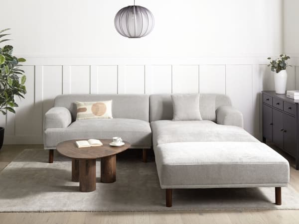 Hjørnesofa med Chaiselong Lysegrå Polyester 3 Personers Sofa L Formet Dyb Sofahjørne Siddemøbel Blød Stofsofa med Fodskammel Venstrevendt