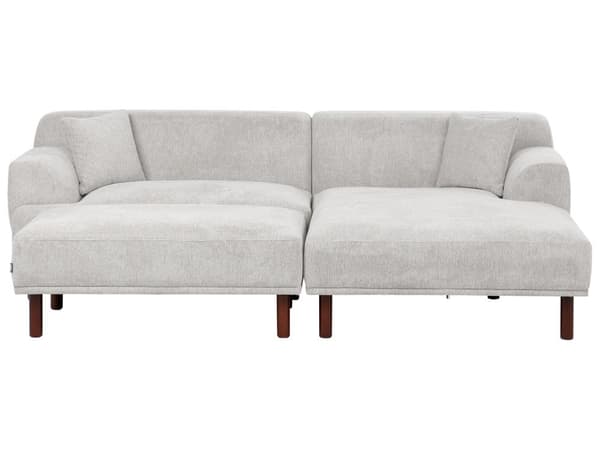 Hjørnesofa med Chaiselong Lysegrå Polyester 3 Personers Sofa L Formet Dyb Sofahjørne Siddemøbel Blød Stofsofa med Fodskammel Venstrevendt