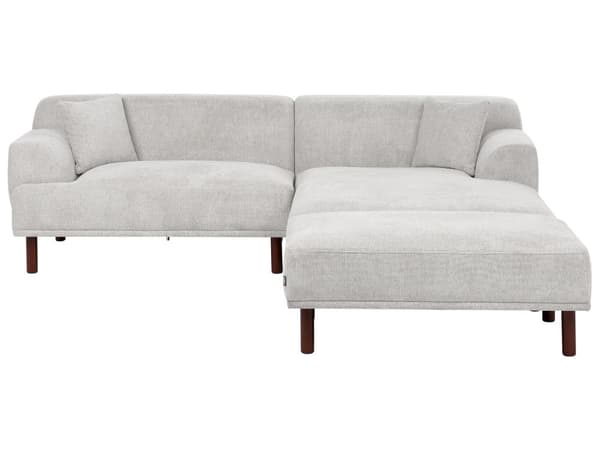 Hjørnesofa med Chaiselong Lysegrå Polyester 3 Personers Sofa L Formet Dyb Sofahjørne Siddemøbel Blød Stofsofa med Fodskammel Venstrevendt