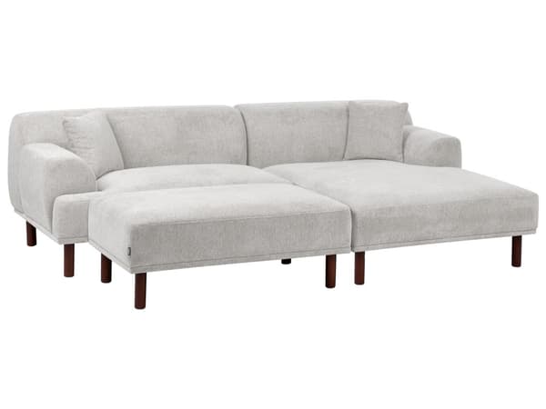 Hjørnesofa med Chaiselong Lysegrå Polyester 3 Personers Sofa L Formet Dyb Sofahjørne Siddemøbel Blød Stofsofa med Fodskammel Venstrevendt