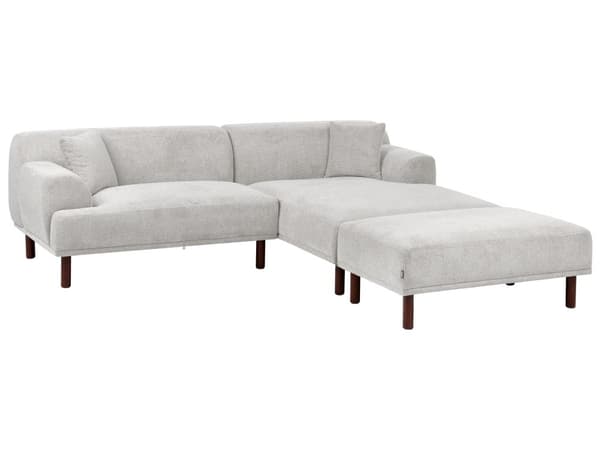 Hjørnesofa med Chaiselong Lysegrå Polyester 3 Personers Sofa L Formet Dyb Sofahjørne Siddemøbel Blød Stofsofa med Fodskammel Venstrevendt