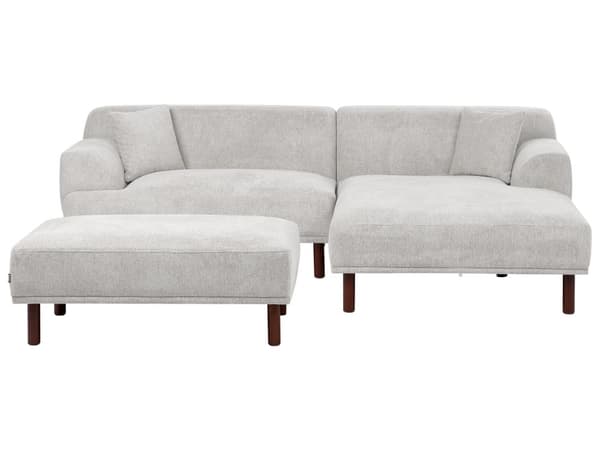 Hjørnesofa med Chaiselong Lysegrå Polyester 3 Personers Sofa L Formet Dyb Sofahjørne Siddemøbel Blød Stofsofa med Fodskammel Venstrevendt