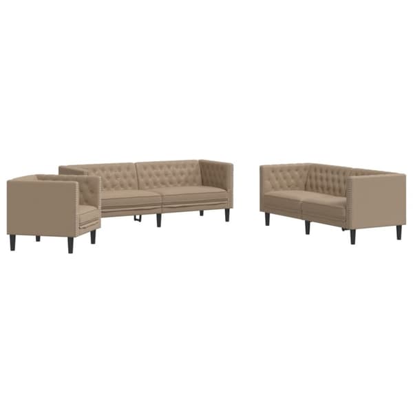 Soffgrupp chesterfield 3 delar cappuccino konstläder