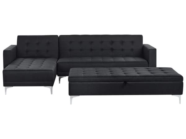 Hjørnesofa grafitgrå polstret tuftet stof moderne L-formet modulær 4-personers med opbevaring ottoman venstrehåndet chaiselong