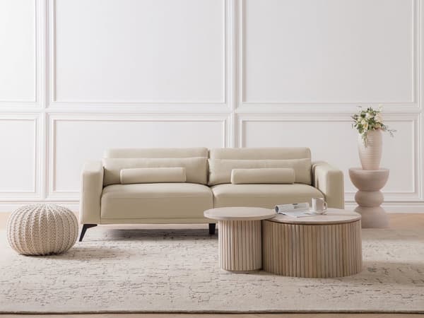 Soffa 3-sits Beige Konstläder Justerbar Ryggstöd Höjd Modern