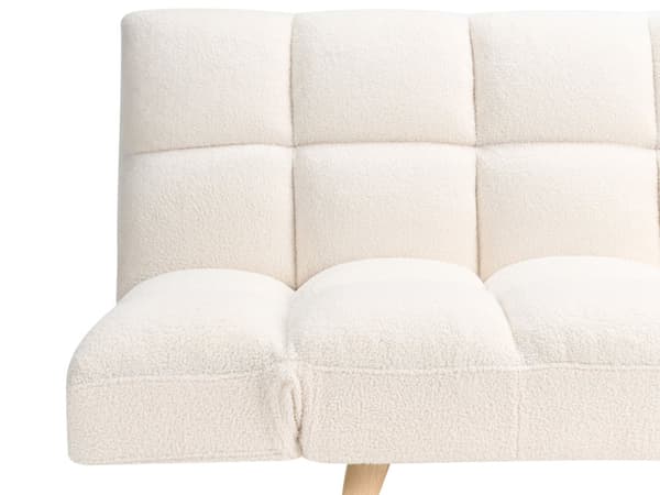 Bäddsoffa Vit Boucle Tyg Stoppad 3-sits Liggande Ryggstöd Kvadratisk Quiltad