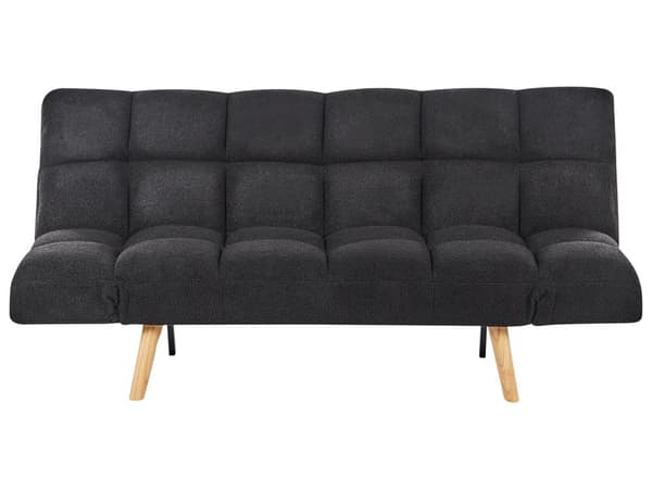 Bäddsoffa Svart Boucle Tyg Stoppad 3-sits Liggande Ryggstöd Kvadratisk Quiltad