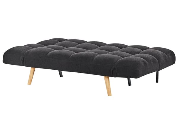 Bäddsoffa Svart Boucle Tyg Stoppad 3-sits Liggande Ryggstöd Kvadratisk Quiltad