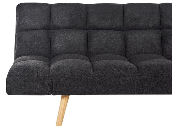 Bäddsoffa Svart Boucle Tyg Stoppad 3-sits Liggande Ryggstöd Kvadratisk Quiltad