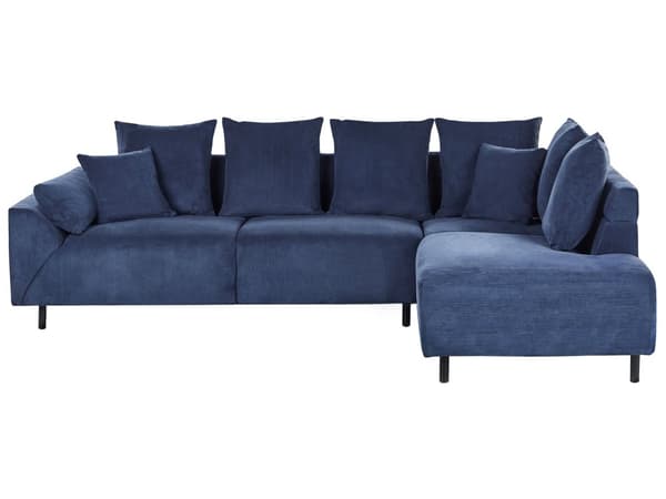 Hjørnesofa Venstrevendt Blå Kordfløyel Stoffputer Metall Svart Ben Retro Design Pute Ryggstøtte