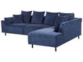 Miniatyrbilde 5 av 11: Hjørnesofa Venstrevendt Blå Kordfløyel Stoffputer Metall Svart Ben Retro Design Pute Ryggstøtte
