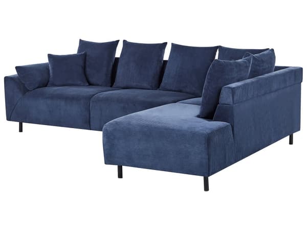 Hjørnesofa Venstrevendt Blå Kordfløyel Stoffputer Metall Svart Ben Retro Design Pute Ryggstøtte