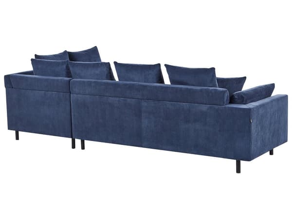 Hjørnesofa Venstrevendt Blå Kordfløyel Stoffputer Metall Svart Ben Retro Design Pute Ryggstøtte