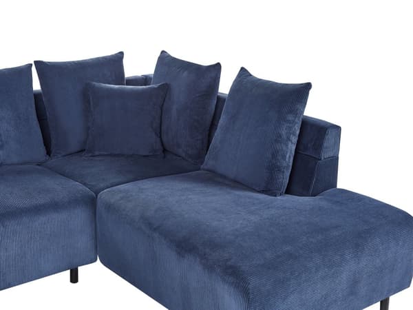 Hjørnesofa Venstrevendt Blå Kordfløyel Stoffputer Metall Svart Ben Retro Design Pute Ryggstøtte
