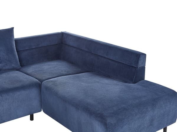 Hjørnesofa Venstrevendt Blå Kordfløyel Stoffputer Metall Svart Ben Retro Design Pute Ryggstøtte