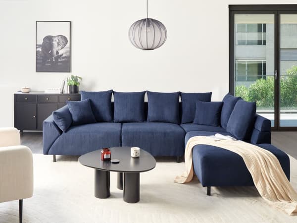 Hjørnesofa Venstrevendt Blå Kordfløyel Stoffputer Metall Svart Ben Retro Design Pute Ryggstøtte