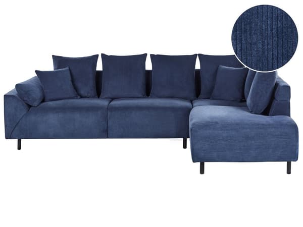 Hjørnesofa Venstrevendt Blå Kordfløyel Stoffputer Metall Svart Ben Retro Design Pute Ryggstøtte