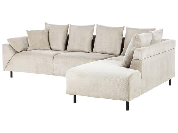Hjørnesofa Venstrevendt Beige Kordfløyel Stoffputer Metall Svart Ben Retro Design Pute Ryggstøtte