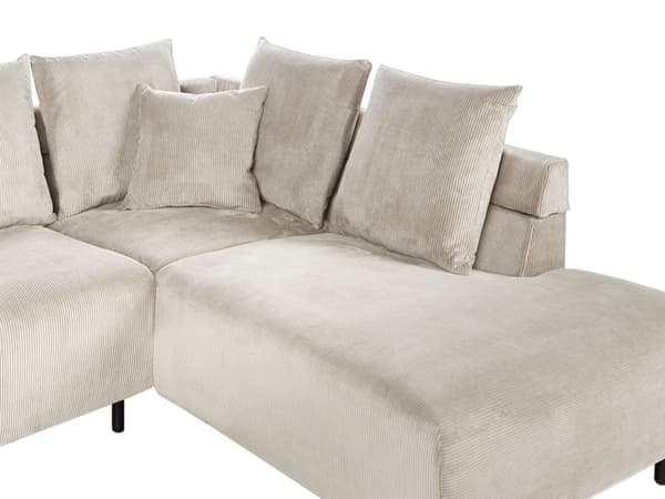 Hjørnesofa Venstrevendt Beige Kordfløyel Stoffputer Metall Svart Ben Retro Design Pute Ryggstøtte