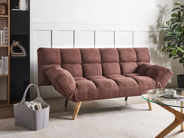 Sovesofa Brun Boucle Stoff Polstret 3-seter Liggende Ryggstøtte Firkantet Quiltet