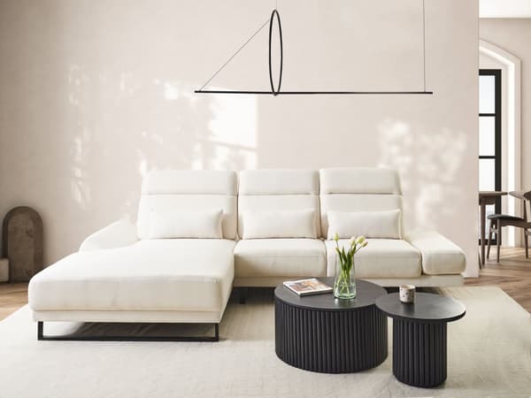 Høyre Hjørnesofa Off-white Polyester Polstring Stålben Justerbare Armlener og Ryggstøtte Stue Møbler