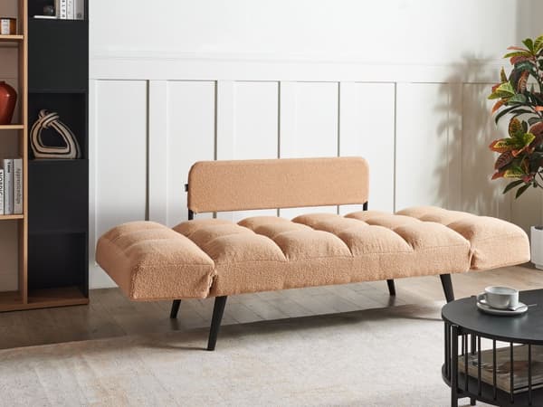 Sovesofa Sand Beige Boucle Metallben 2 Seter Soverom Funksjon Justerbare Armlener Moderne