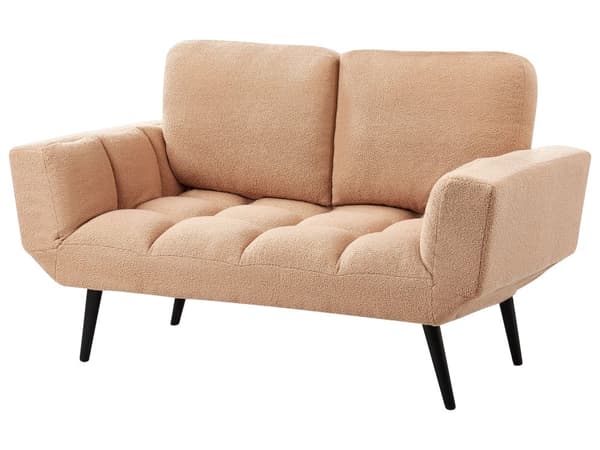 Sovesofa Sand Beige Boucle Metallben 2 Seter Soverom Funksjon Justerbare Armlener Moderne
