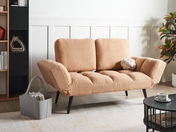 Sovesofa Sand Beige Boucle Metallben 2 Seter Soverom Funksjon Justerbare Armlener Moderne