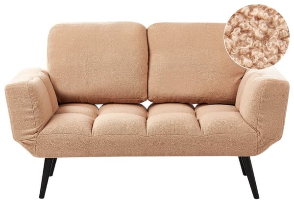Sovesofa Sand Beige Boucle Metallben 2 Seter Soverom Funksjon Justerbare Armlener Moderne