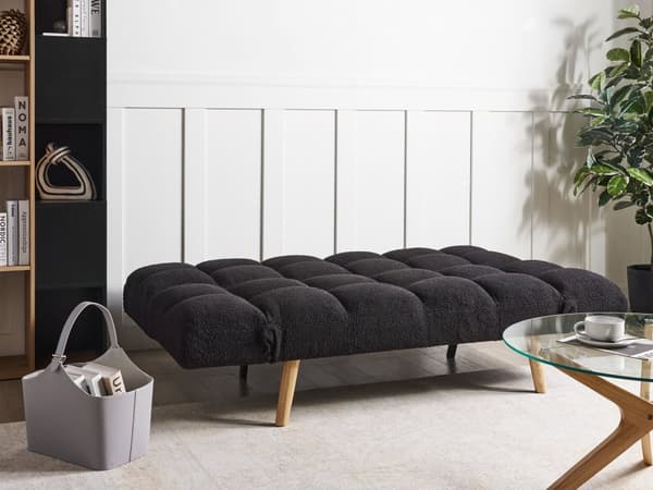 Sovesofa Svart Boucle Stoff Polstret 3-seter Liggende Ryggstøtte Firkantet Quiltet
