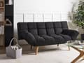 Miniatyrbilde 2 av 11: Sovesofa Svart Boucle Stoff Polstret 3-seter Liggende Ryggstøtte Firkantet Quiltet