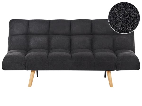 Sovesofa Svart Boucle Stoff Polstret 3-seter Liggende Ryggstøtte Firkantet Quiltet