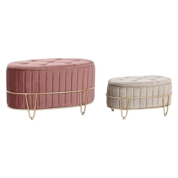 Bänk - Märke - Mått 80 x 42 x 45 cm - Färg Golden Grey - Vinröd metallfötter