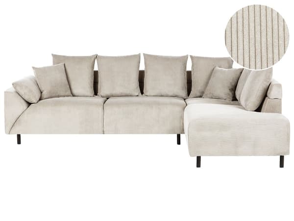 Hjørnesofa med Open End Beige Fløjl Polyester 4 Personers Sofa L Formet Sofa Dyb Blød Stofsofa Design Venstrevendt