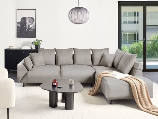 Hjørnesofa med Open End Lysegrå Fløjl Polyester 4 Personers Sofa L Formet Sofa Dyb Blød Stofsofa Design Venstrevendt