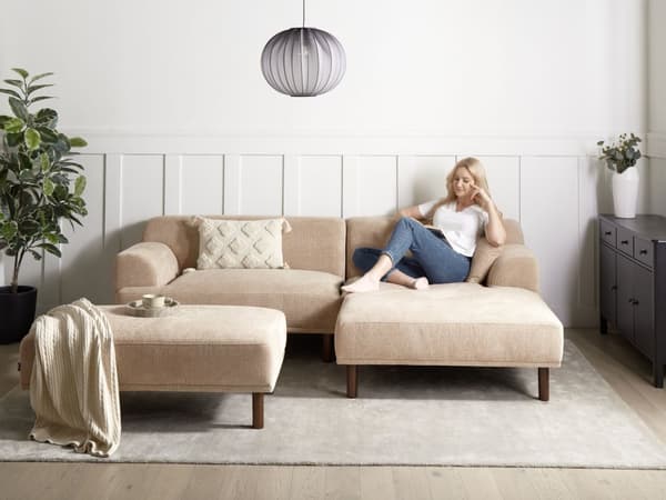 Hörnsoffa Vänster med Fotpall Beige Vattenavvisande Klädsel 3-sitsig Minimalistisk Stil