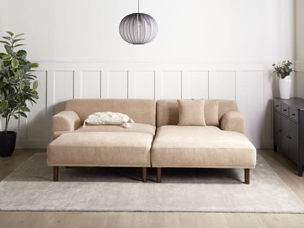 Hörnsoffa Vänster med Fotpall Beige Vattenavvisande Klädsel 3-sitsig Minimalistisk Stil