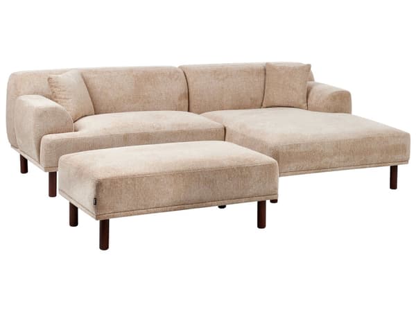 Hörnsoffa Vänster med Fotpall Beige Vattenavvisande Klädsel 3-sitsig Minimalistisk Stil