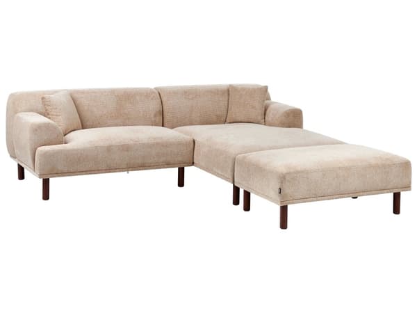 Hörnsoffa Vänster med Fotpall Beige Vattenavvisande Klädsel 3-sitsig Minimalistisk Stil