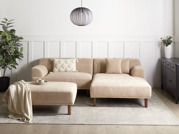 Hörnsoffa Vänster med Fotpall Beige Vattenavvisande Klädsel 3-sitsig Minimalistisk Stil
