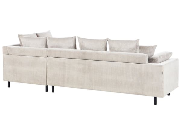 Hörnsoffa Beige Manchester Tyg Dynor Metall Svarta Ben Retro Design Kuddar Ryggstöd